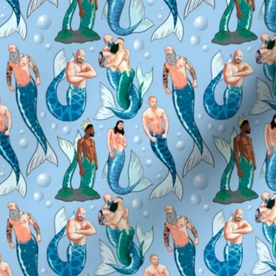 Various Fabrics by the Yard or Fat Quarter Blue Sea Ocean Mermaid Lgbtq Mythical Gay Merman Mermen Small Scale Creatures Nsfw Mature Custom Printed Fabric by Spoonflower {7}