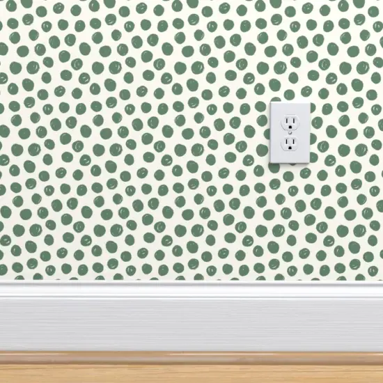 Peel & Stick Wallpaper 2FT Wide Green Circles Polka Dot White Painted Dots Random Artistic Small Scale Custom Removable Wallpaper by Spoonflower {4}