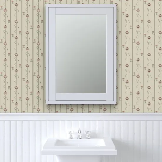 Peel & Stick Wallpaper 2FT Wide Beige Floral Stripe Art Deco Craftsman Nouveau Modern Botanical Small Scale Custom Removable Wallpaper by Spoonflower {6}