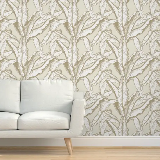 Pre-Pasted Wallpaper 2FT Wide Nature Minimal Tropical Flora Custom Pre-pasted Wallpaper by Spoonflower {5}