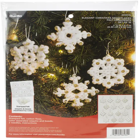 Bucilla Felt Ornaments Applique Kit Set Of 16-Elegant Christmas Snowflakes {1}