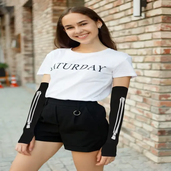 Bone Hand Skeleton Gloves - Costume Accessories Fingerless Skeleton Stretch Elbow Gloves for Adults and Children {4}