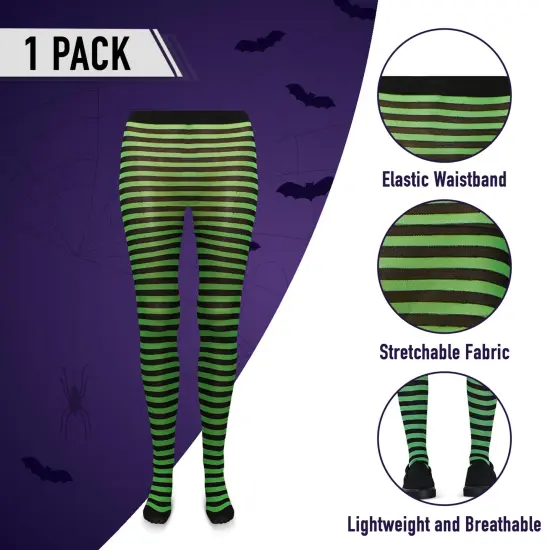 Black and Green Tights - Striped Nylon Stretch Pantyhose Stocking Accessories for Every Day Attire and Costumes for Teens and Children {3}