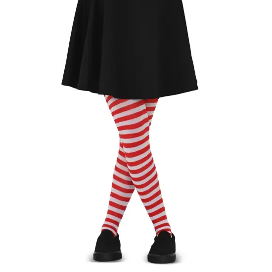 White and Red Tights - Striped Nylon Stretch Pantyhose Stocking Accessories for Every Day Attire and Costumes for Teens and Kids {2}