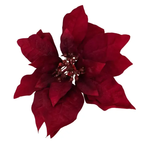 Northlight Velvet Poinsettia Artificial Christmas Stem Spray - 18" - Red {5}
