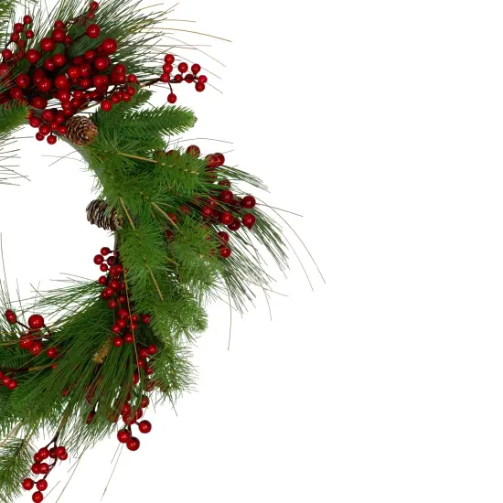 Northlight Real Touch&trade;️ Mixed Pine and Berry Artificial Christmas Wreath - 24" - Unlit Green {4}