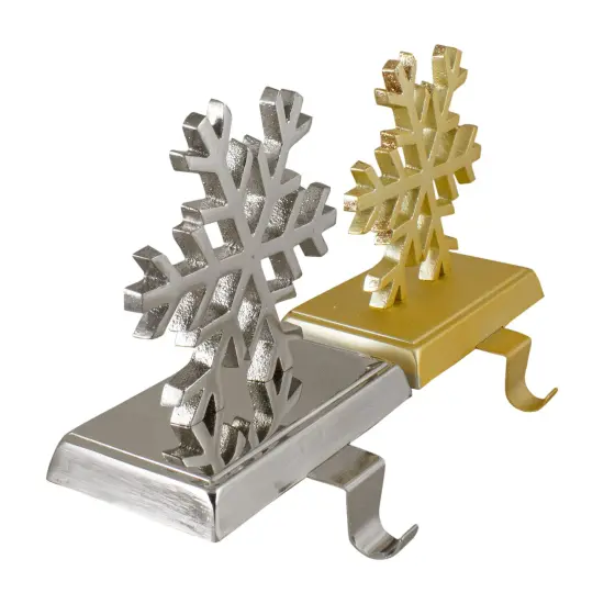 Northlight Set of 2 Gold and Silver Shiny Snowflake Christmas Stocking Holders {4}
