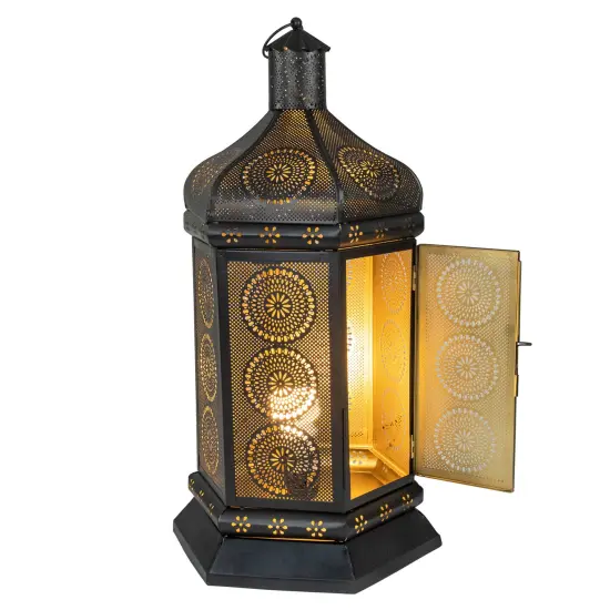 Northlight Moroccan Style Lantern Table Lamp - 21.5" - Black {4}