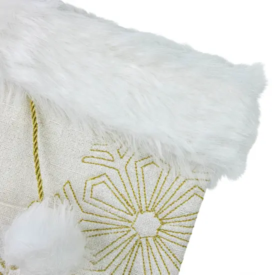 Northlight 20" Cream with Gold Snowflakes Christmas Stocking with Faux Fur Cuff White {4}