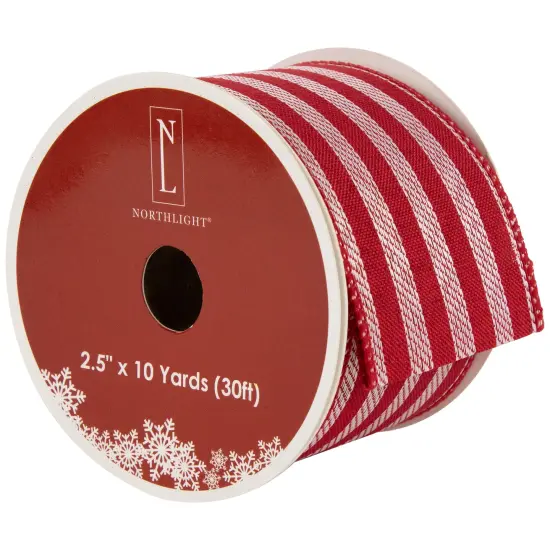 Northlight Red and White Striped Wired Craft Christmas Ribbon 2.5" x 10 Yards {1}