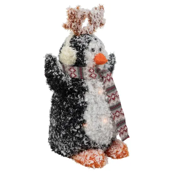 Northlight Lighted Snowy Penguin in Antler Hat Outdoor Christmas Decoration - 22" - Warm White Black {5}
