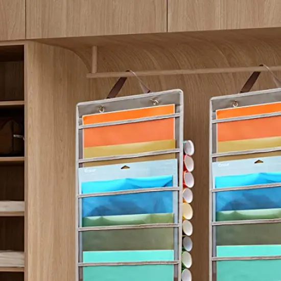 25 Compartments Roll Storage, Hanging Vinyl Organizer, Double-Sided,Backside 10 Pockets for 12x12 Vinyl Sheet, Cardstock, Scrapbook Paper, Door Hooks Included {3}