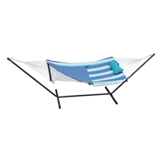 The Hamptons Collection 144" Blue and White Striped Cotton Soft Comfort Hammock with Frame {4}