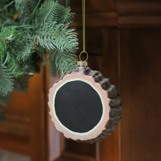 Melrose Round Chalkboard Tree Stump Glass Christmas Ornament - 3.5" Brown {4}