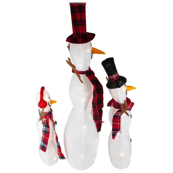 Northlight Lighted Tinsel Snowmen Family Christmas Outdoor Decorations - Clear Lights - Set of 3 White {5}