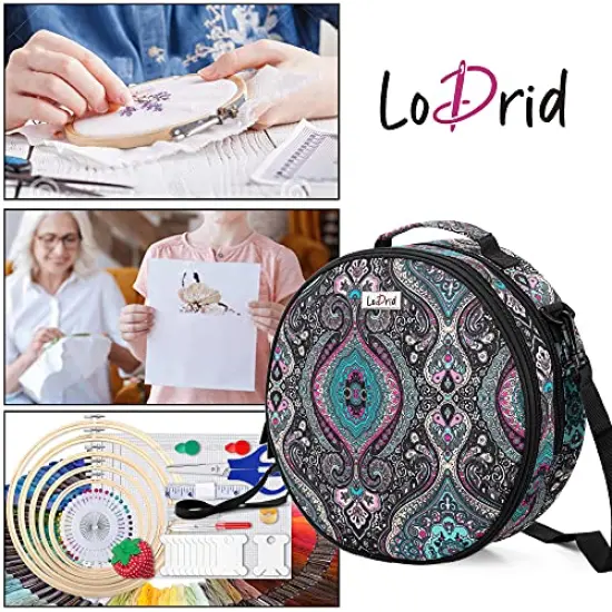 Embroidery Bag, Double-Layer Round Embroidery Project Storage Bag for Storing Embroidery Kits and Cross Stitch Kits, with Handle and Shoulder Strap, Totem, Bag Only {4}