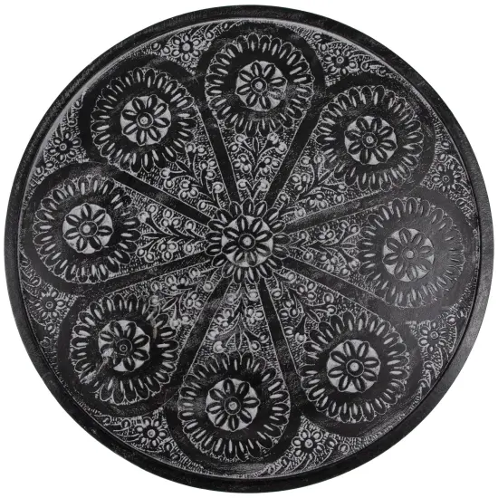 Northlight 18" Charcoal Black and Gray Floral Engraved Wooden Side Table {5}