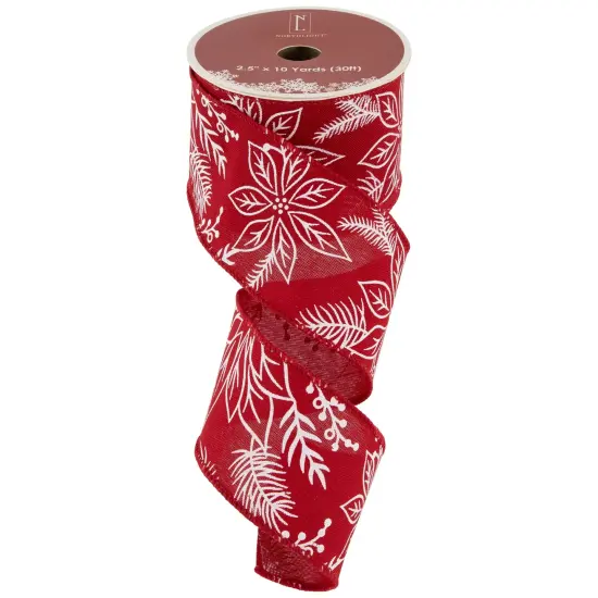 Northlight Red and White Floral Print Wired Craft Christmas Ribbon 2.5" x 10 Yards {4}