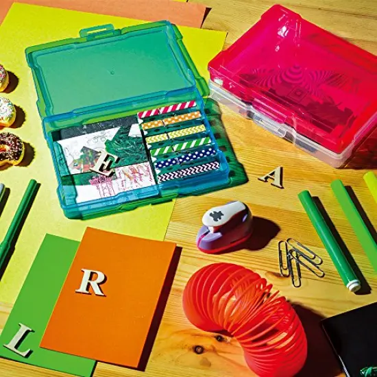 Transparent 4" x 6" Photo Cases and Clear Craft Keeper with Handle - 16 Inner Cases Plastic Storage Container Box (Multi-colored) {4}