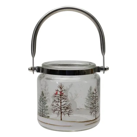 Northlight 4" Hand-Painted Pine Trees and Deer Flameless Glass Christmas Candle Holder Beige {6}