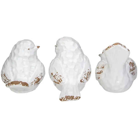 Tii Collections Set of 3 Shiny White Rustic Textured Tabletop Bird Figurines 5.75" {6}