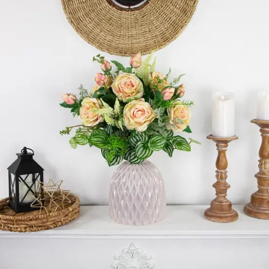 Northlight Real Touch&trade; Cream and Pink Artificial Rose Stems, Set of 6 - 26" Ivory {3}