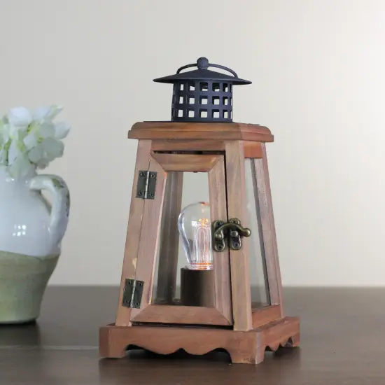 Gerson 10" Brown and Black LED Lighted Trapezoid Hanging Indoor Lantern {5}