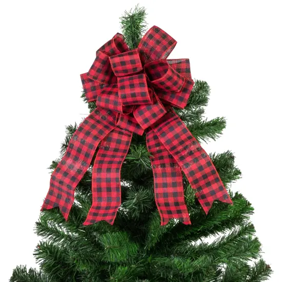 Northlight 19" Buffalo Plaid Print 14 Loop Christmas Bow Tree Topper Black {7}