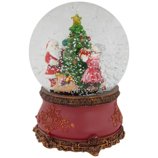 Northlight Santa and Mrs. Claus Decorating Christmas Tree Musical Snow Globe - 6" Red {4}