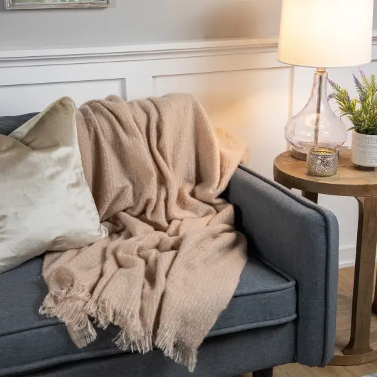 Northlight Light Coffee Throw Blanket with Fringe 50" x 60" Brown {3}