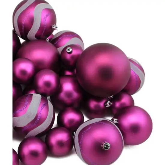 Northlight Shatterproof Matte and Glitter Swirled Christmas Ball Ornaments - 4" (100mm) - Magenta Pink - 39ct {4}