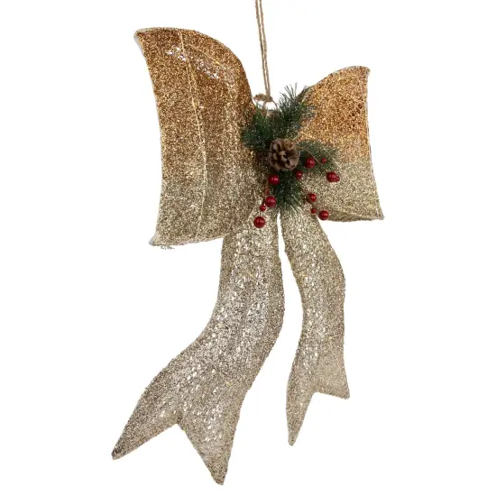 Northlight 23" LED Lighted Champagne Gold Ombre Mesh Bow Christmas Decoration {4}