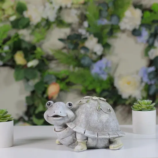 Roman 5.5" Gray and White Outdoor Turtle in Rain Boots Garden Statue {4}