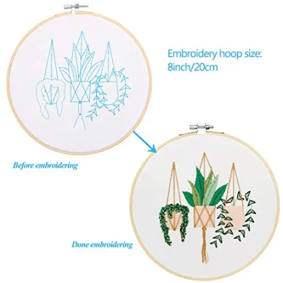 3 Pack Embroidery Starter Kit with Pattern, Kissbuty Full Range of Stamped Embroidery Kit Including Embroidery Fabric with Pattern, Bamboo Embroidery Hoops, Color Threads and Tools Kit (Floral Plants) {6}
