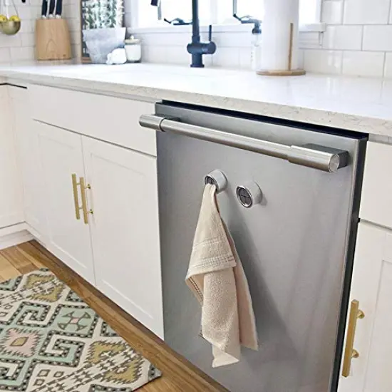 KAIYING Kitchen Towel Hooks Round Self Adhesive Dish Towel Holder Wall Mount Hand Towel Hook Tea Towel Rack Hanger for Cabinet Door (3Pcs_Grey) {4}