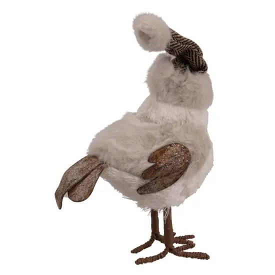 Northlight Standing Bird with Chevron Bow Tie and Faux Fur Winter Hat Christmas Figure - 10" White {6}