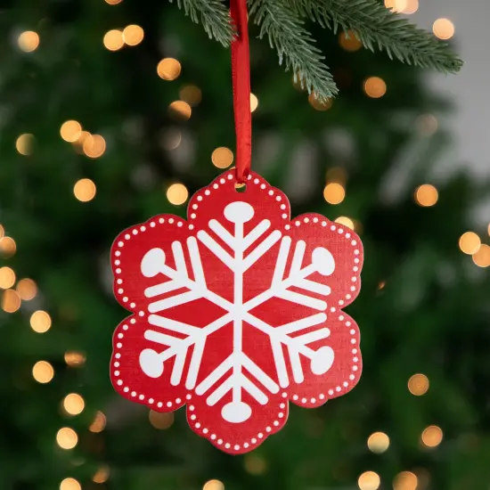 Northlight Wooden Snowflake Cutout Christmas Ornament - 6" - Red and White {3}