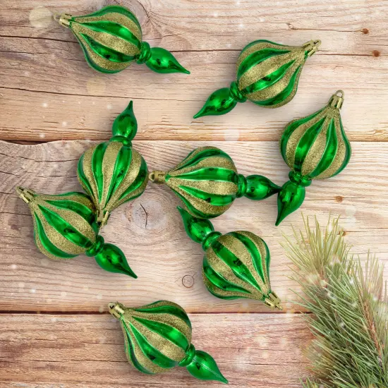 Northlight 8ct Green Shatterproof Finial Christmas Ornaments, 4.75" {3}