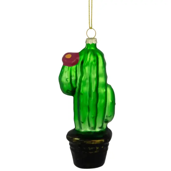 Northlight 5" Green Cactus with Pink Flower Glass Christmas Ornament {6}