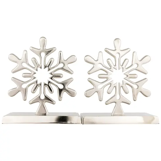 Northlight Set of 2 Solid Silver Snowflake Cutout Christmas Metal Stocking Holders 6.5" {6}