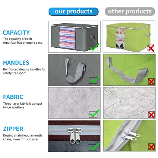 Clothes Storage Bags Foldable Blanket Storage Bins for Closet Organizers Storage Containers with Durable Handles Thick Fabric for Clothing Comforter Blanket Bedding Organization and Storage 6 Pack {4}