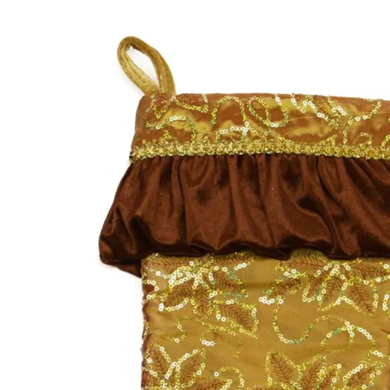 Northlight 19" Gold Sequined Floral Venetian Style Ruffle Cuff Christmas Stocking {4}