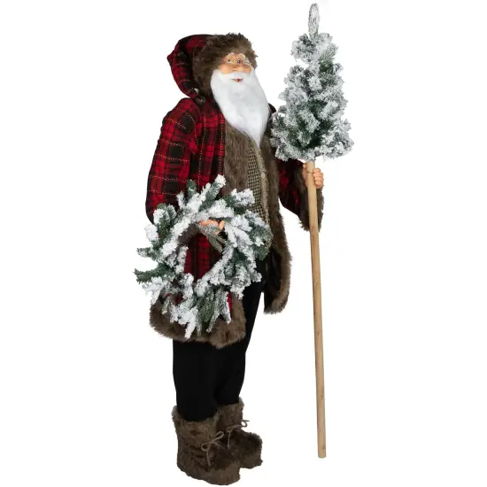 Northlight 60" Santa Claus with Flocked Alpine Tree and Wreath Commercial Christmas Figure Red {4}