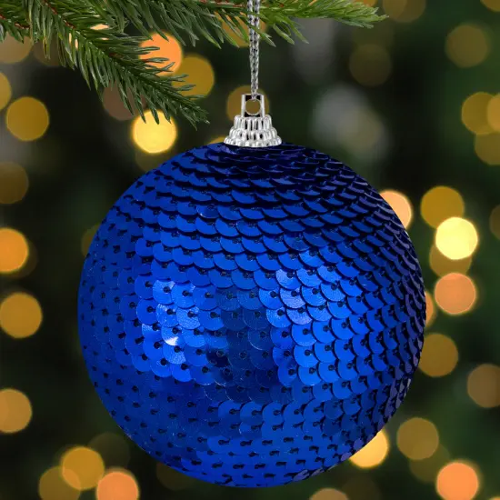 Northlight 3" Blue Sequin Shatterproof Ball Christmas Ornament {4}