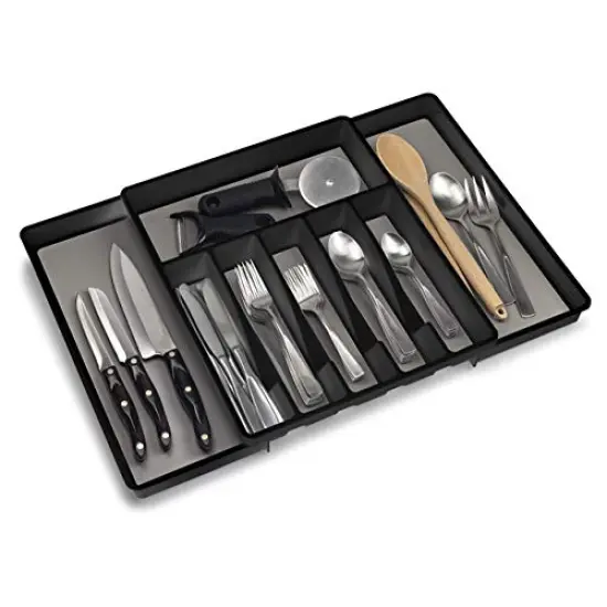 Expandable Silverware Drawer Organizer, 8 Compartment Non-Slip & Adjustable Silverware Trays For Kitchen Drawers, Kitchen Organization for Utensils, Cutlery, Flatware Storage - Black {2}
