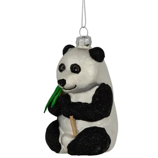 Northlight Glittered Panda Bear Glass Christmas Hanging Ornament - 4" - Black and White {4}