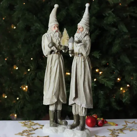 Melrose Set of 2 Beige Old World Santa Claus Christmas Tabletop Figures 25" {4}