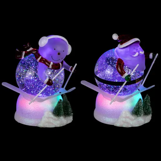 Northlight LED Lighted Color Changing Skiing Santa and Snowman Acrylic Christmas Snow Globes - 7.25" - Set of 2 White {6}