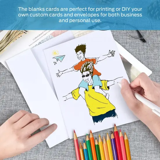 Blank White Cards and Envelopes 50 Pack, Ohuhu 5 x 7 Heavyweight Folded Cardstock and A7 Envelopes for DIY Greeting Cards, Wedding, Birthday, Invitations, Thank You Cards & All Occasion {5}