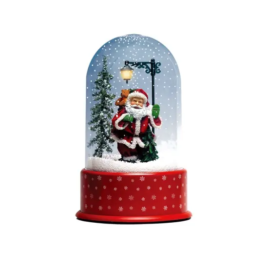 Northlight Lighted Santa with Street Light Snowing Christmas Globe - 11.75" Red {4}